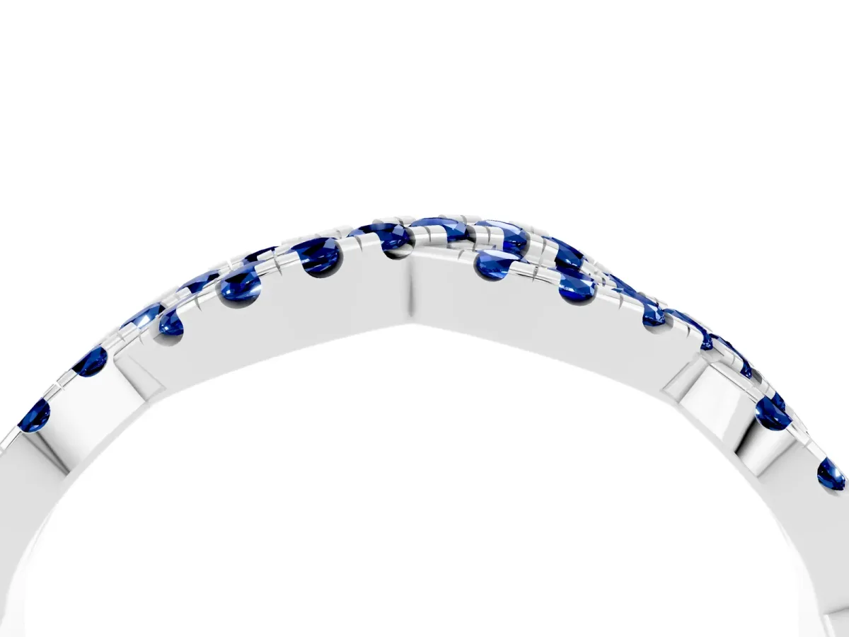 Round Blue Sapphire Twisted Eternity Band with Pavé and Shared Prong Setting Silver