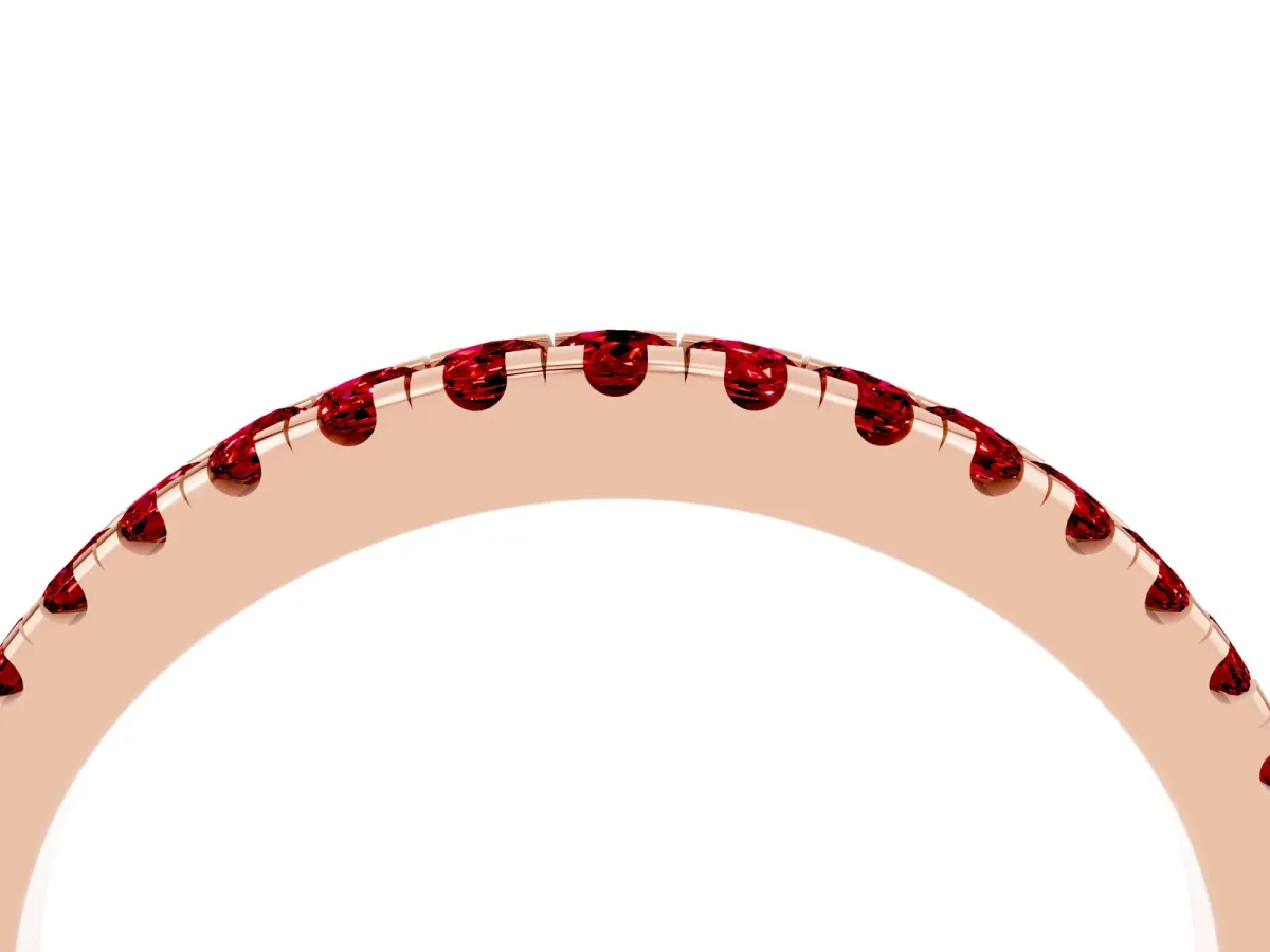 Round Ruby Pavé Half Eternity Band with Shared Prong Setting Rose gold