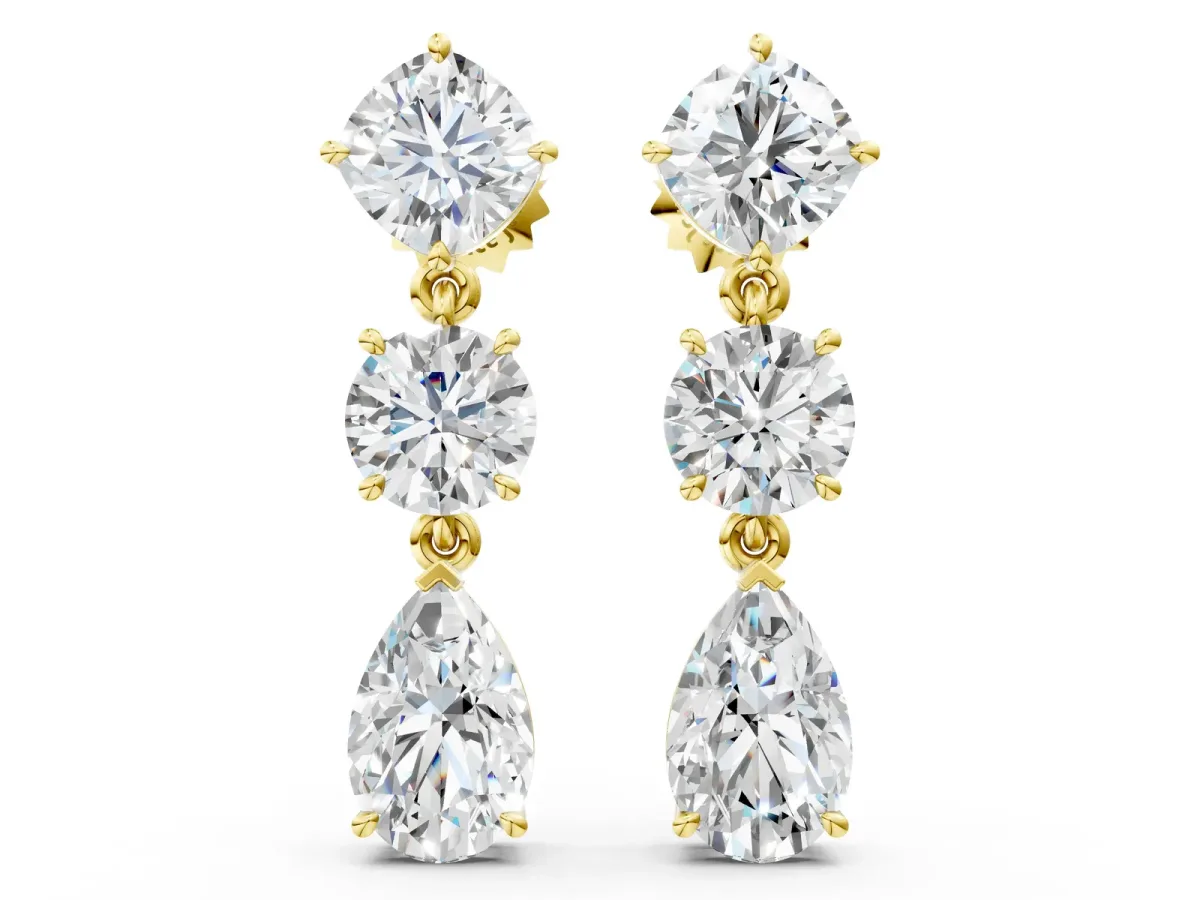 Multi-Shape Diamond Drop Earring Yellow gold