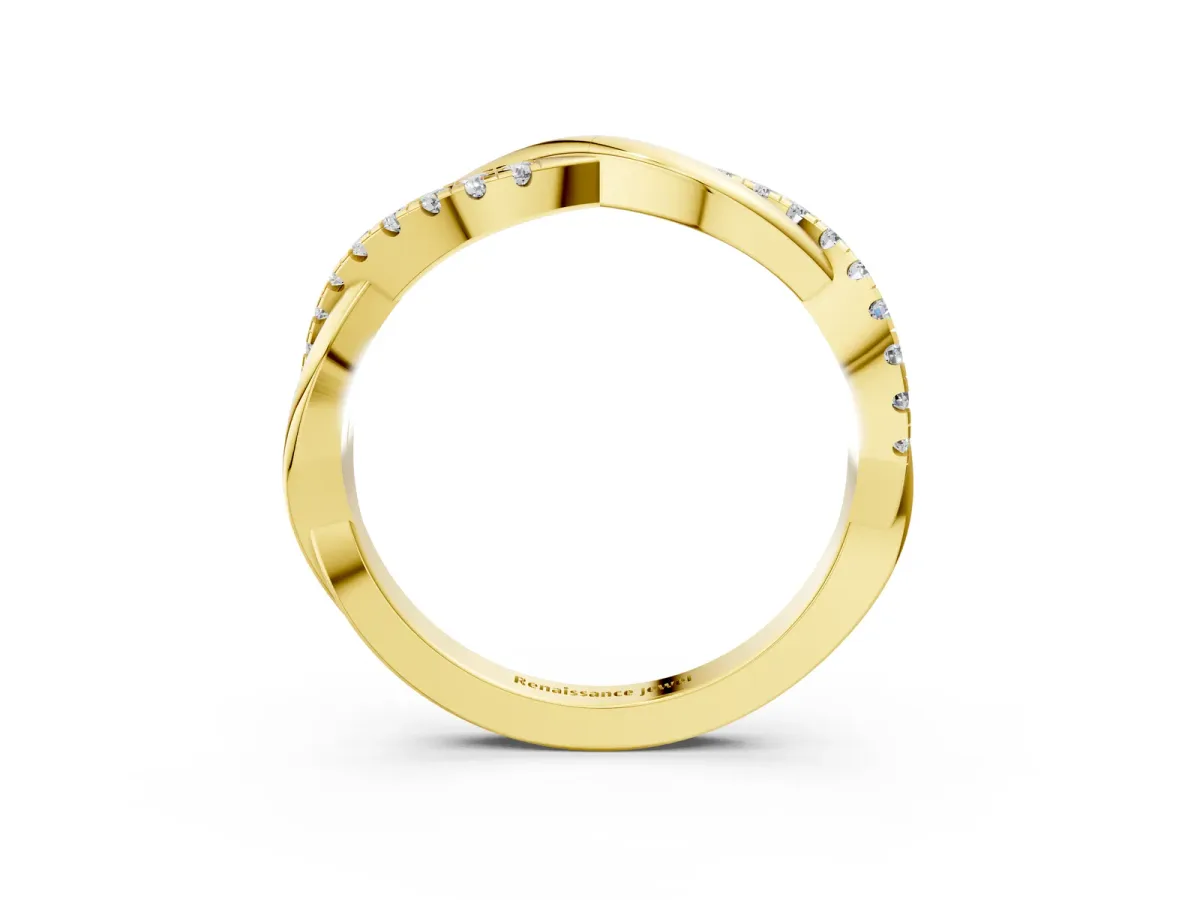 Round Diamond Twisted Infinity Band with Prong Setting Yellow gold