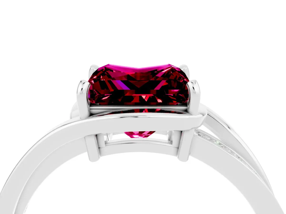 Princess Cut Garnet Solitaire Ring with Split Shank and Prong Setting Platinum