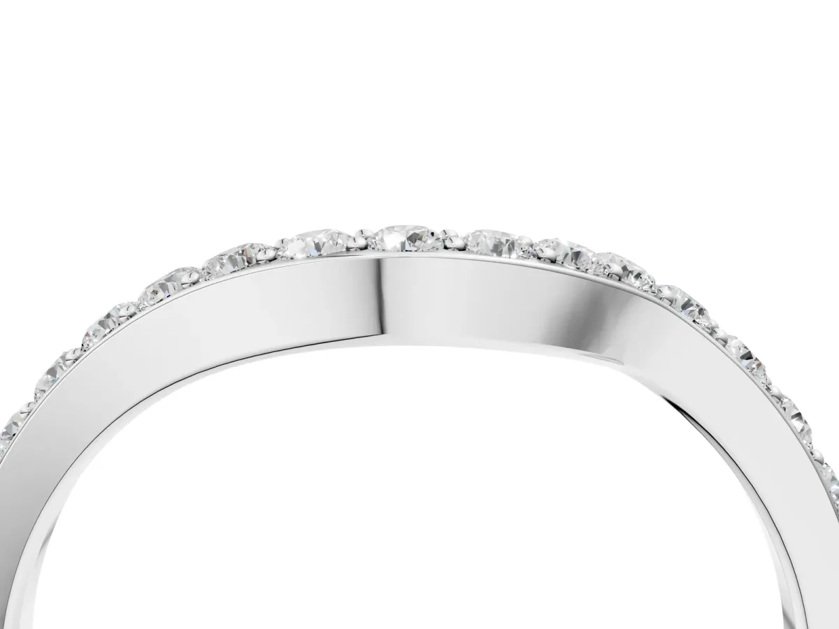 Pavé Round Diamond Curved Band with Prong Setting White gold