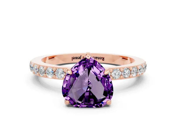 Heart Cut Amethyst Solitaire Engagement Ring with Pavé Band and Four-Prong Setting Rose gold
