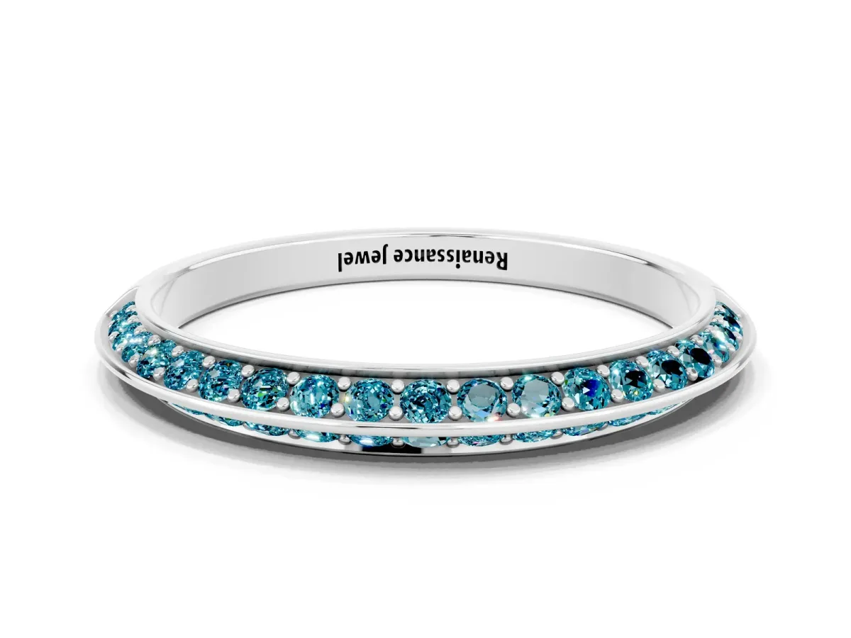 Double Row Pavé Round Blue Topaz Eternity Band with Channel Setting Silver