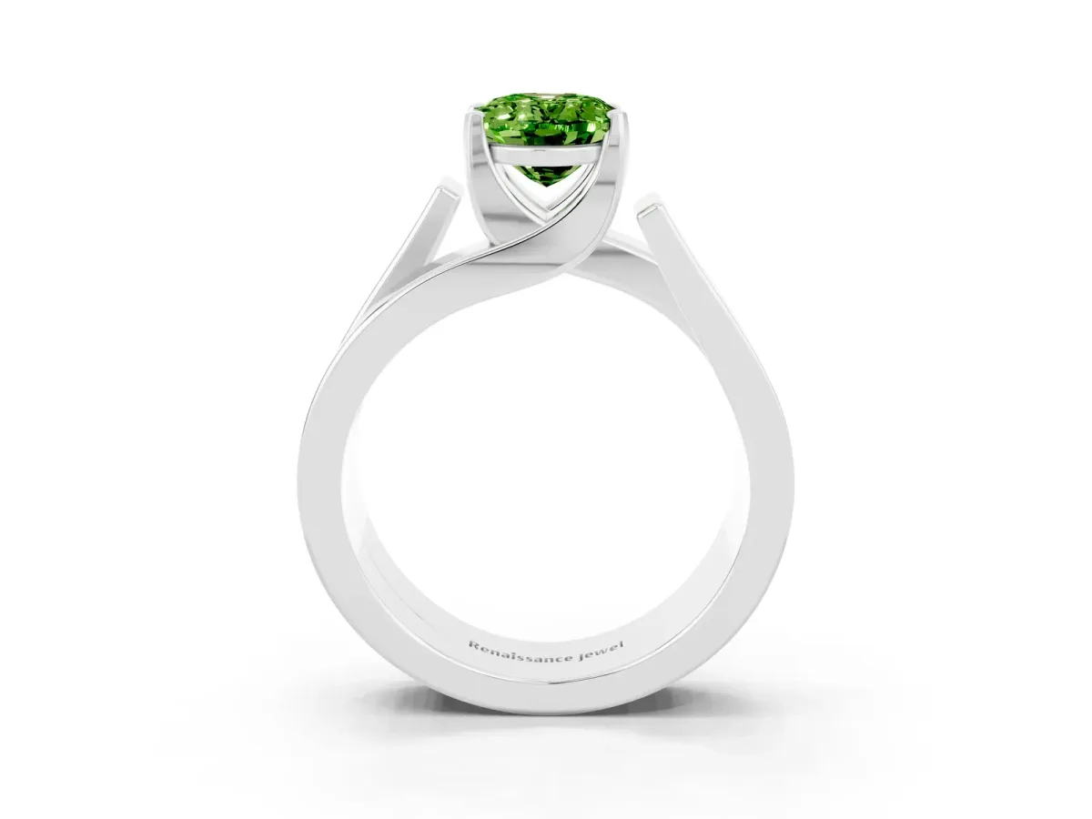 Modern Tension Set Oval Cut Peridot Solitaire Wide Band Ring Platinum