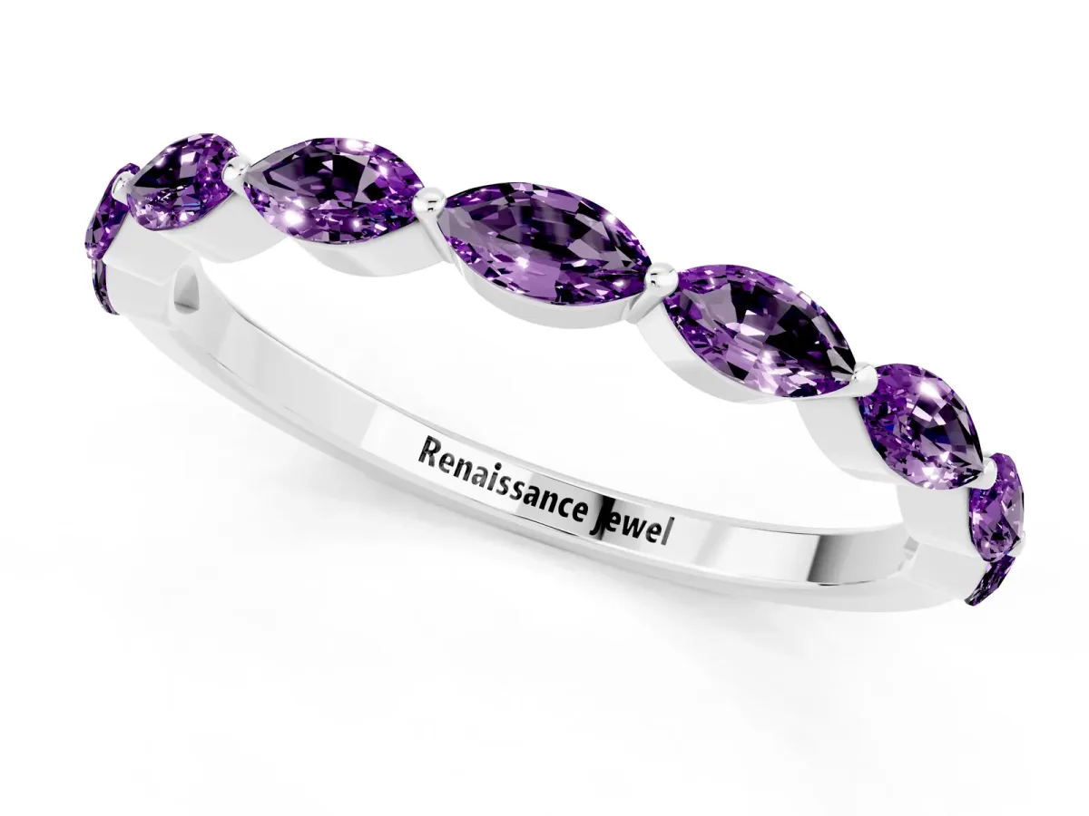Marquise Amethyst Half Eternity Band with Prong Setting White gold