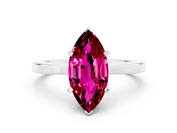 Marquise Cut Garnet Solitaire Engagement Ring with Classic Band and Four-Prong Setting Silver