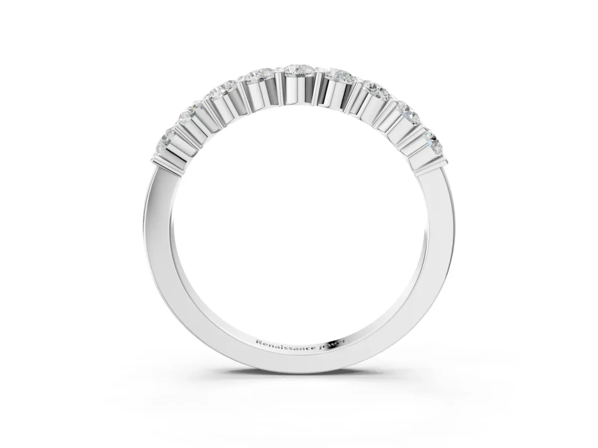 Round Diamond Prong Set Half-Eternity Band Silver