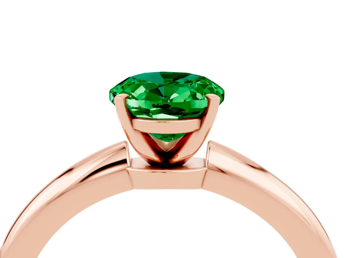 Oval Cut Emerald Solitaire Ring with Six-Prong Setting and Classic Band Rose gold