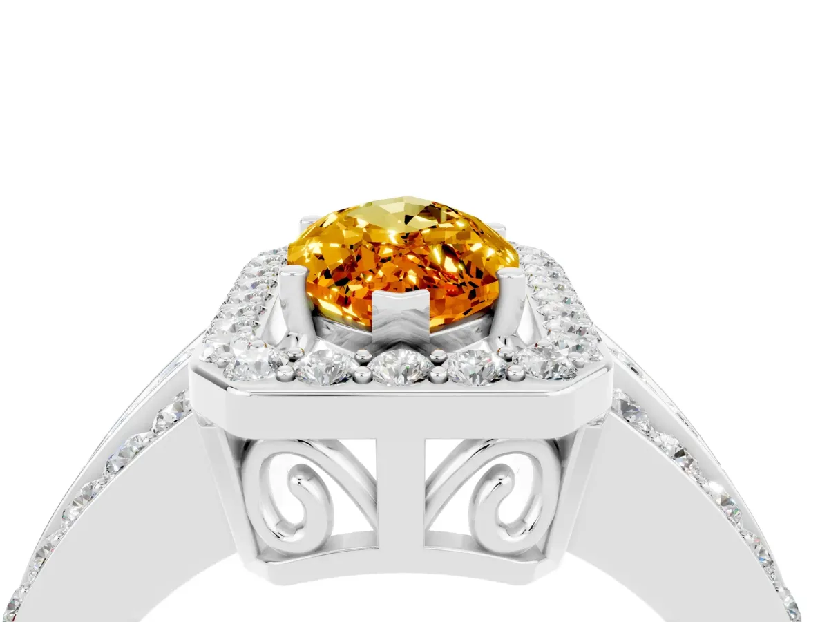 Marquise Cut Halo Citrine Ring with Round Split Shank and Prong Setting Silver