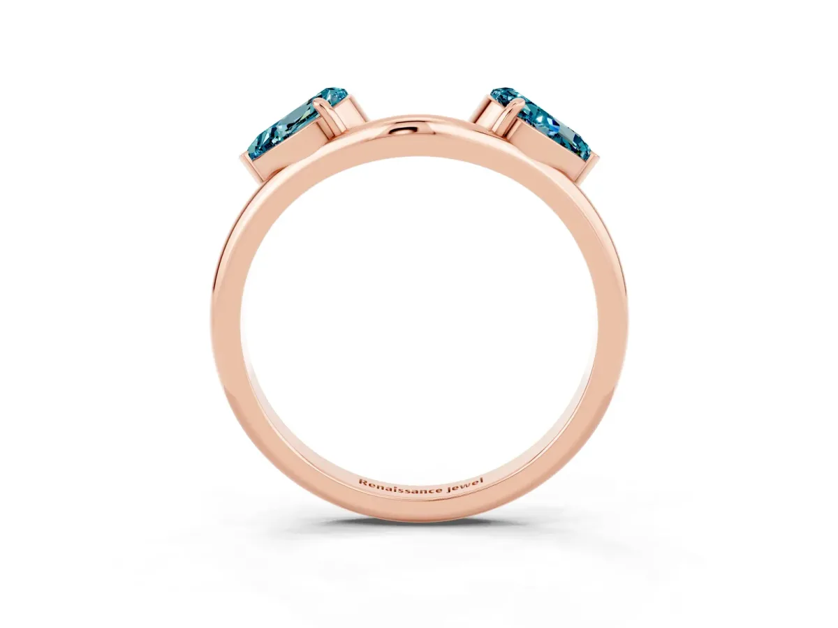 Two-Stone Pear Blue Topaz Bypass Ring with Prong Setting Rose gold