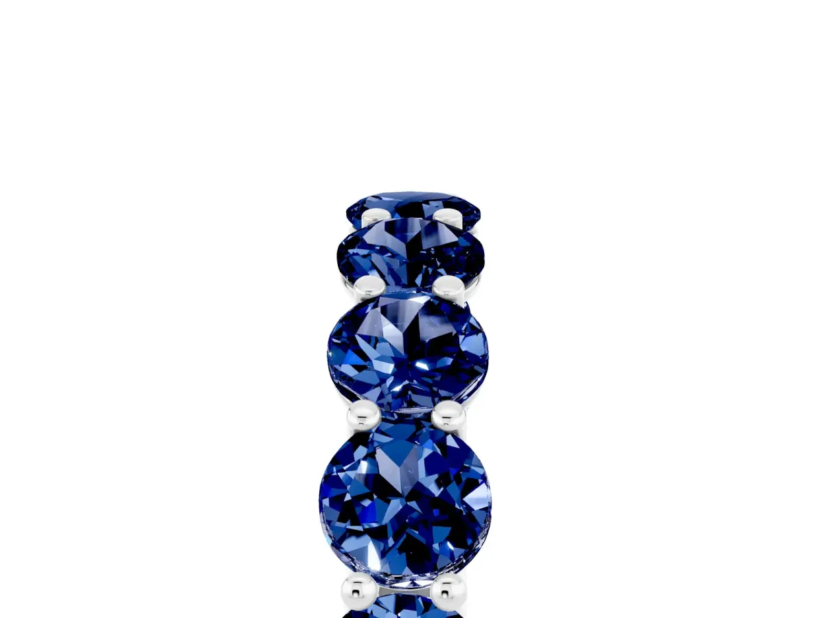 Round Blue Sapphire Shared Prong Eternity Band Silver