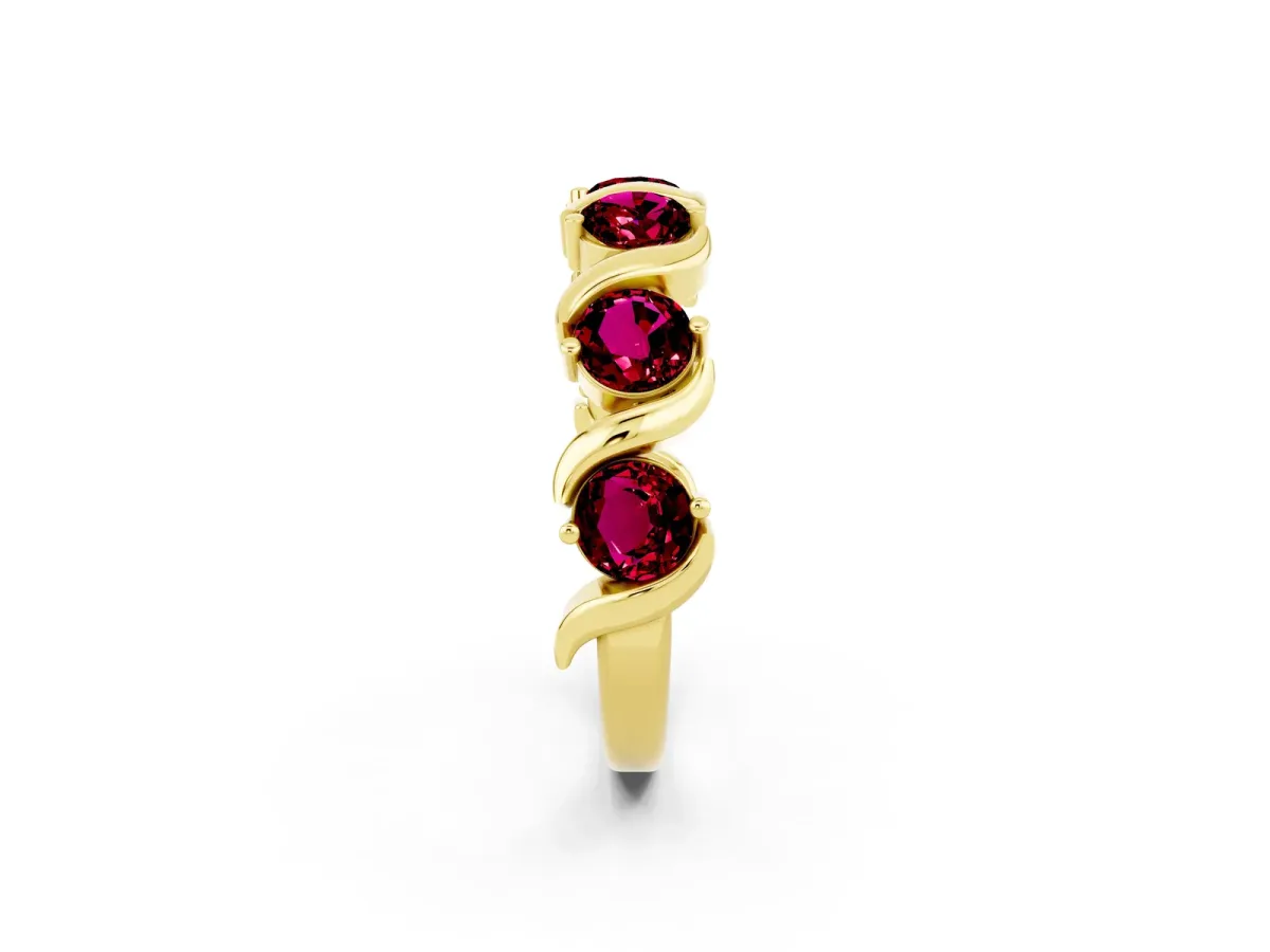 Round Garnet Half Eternity Band with Wave Prong Setting Yellow gold