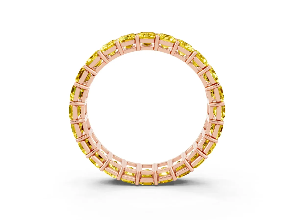 Emerald Cut Yellow Sapphire Eternity Band with Shared Prong Setting Rose gold