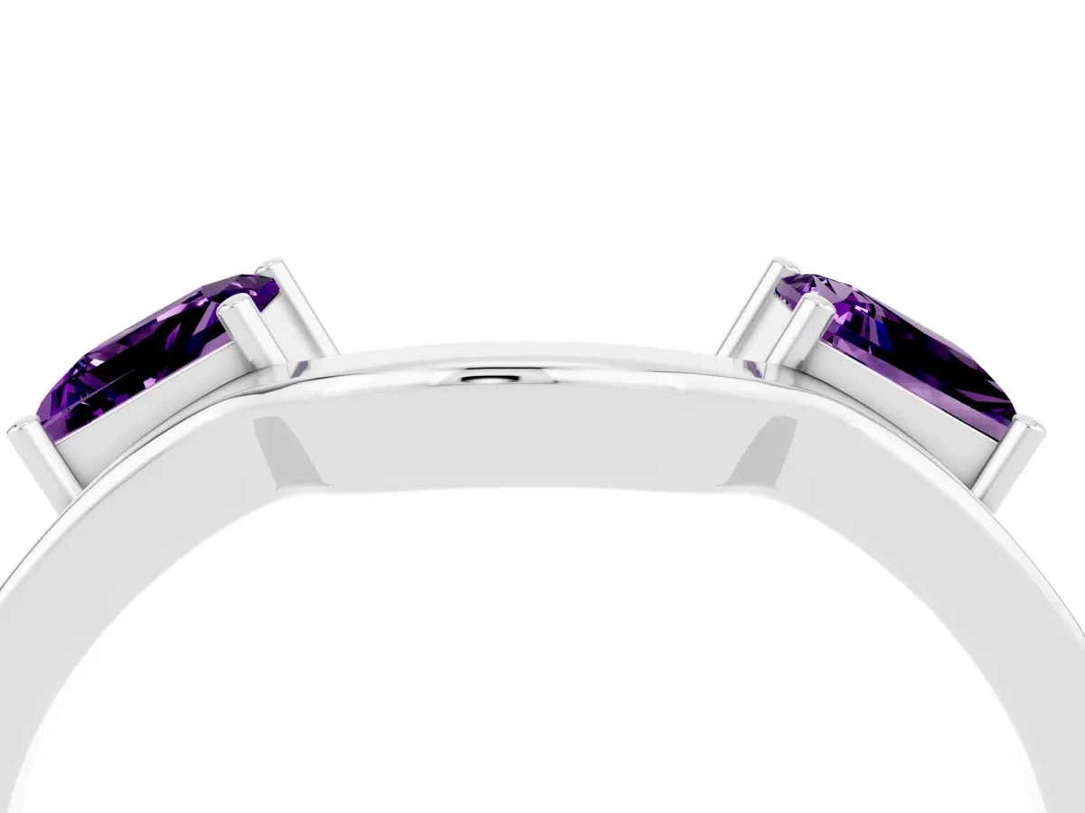 Princess Cut Amethyst Two-Stone Open Band Ring with Four-Prong Setting Platinum