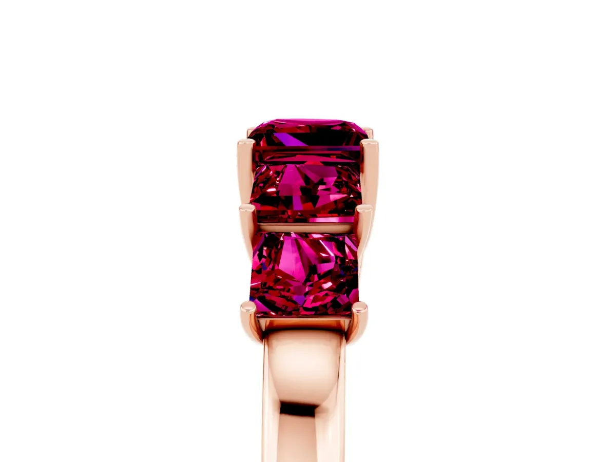 Princess Cut Five-Stone Garnet Ring with Classic Prong Setting Rose gold