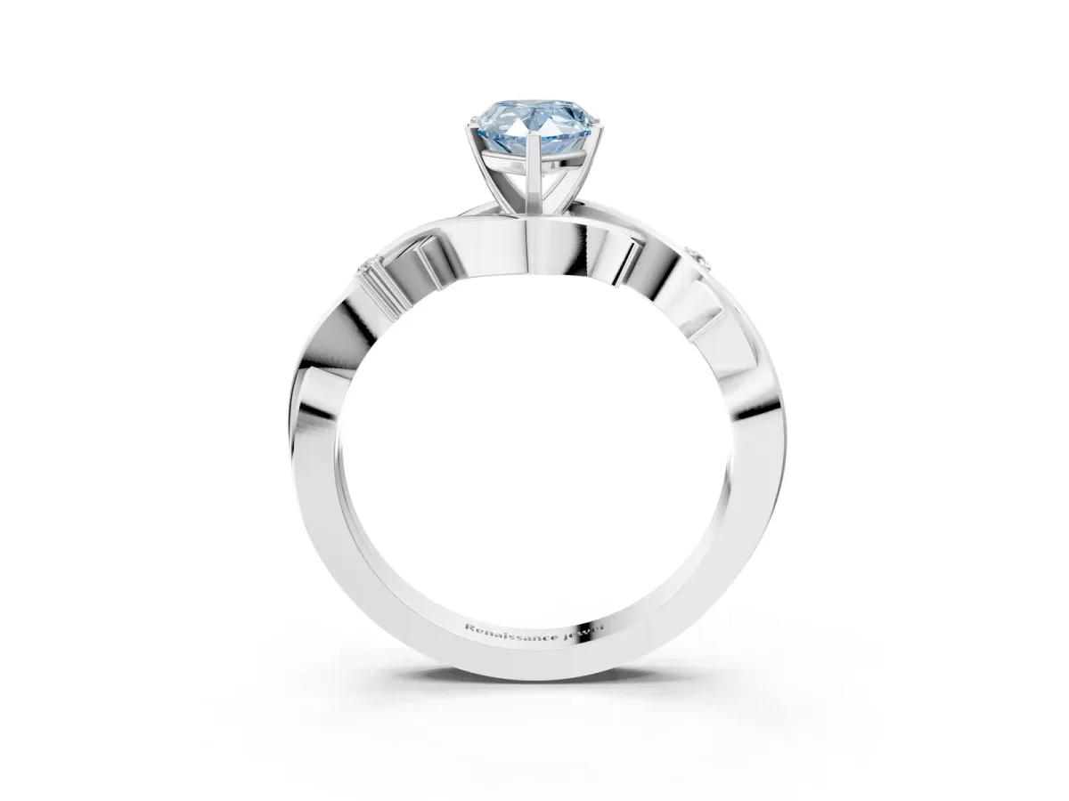Fancy Blue Pear Cut Diamond Solitaire Ring with Twisted Band and Prong Setting White gold