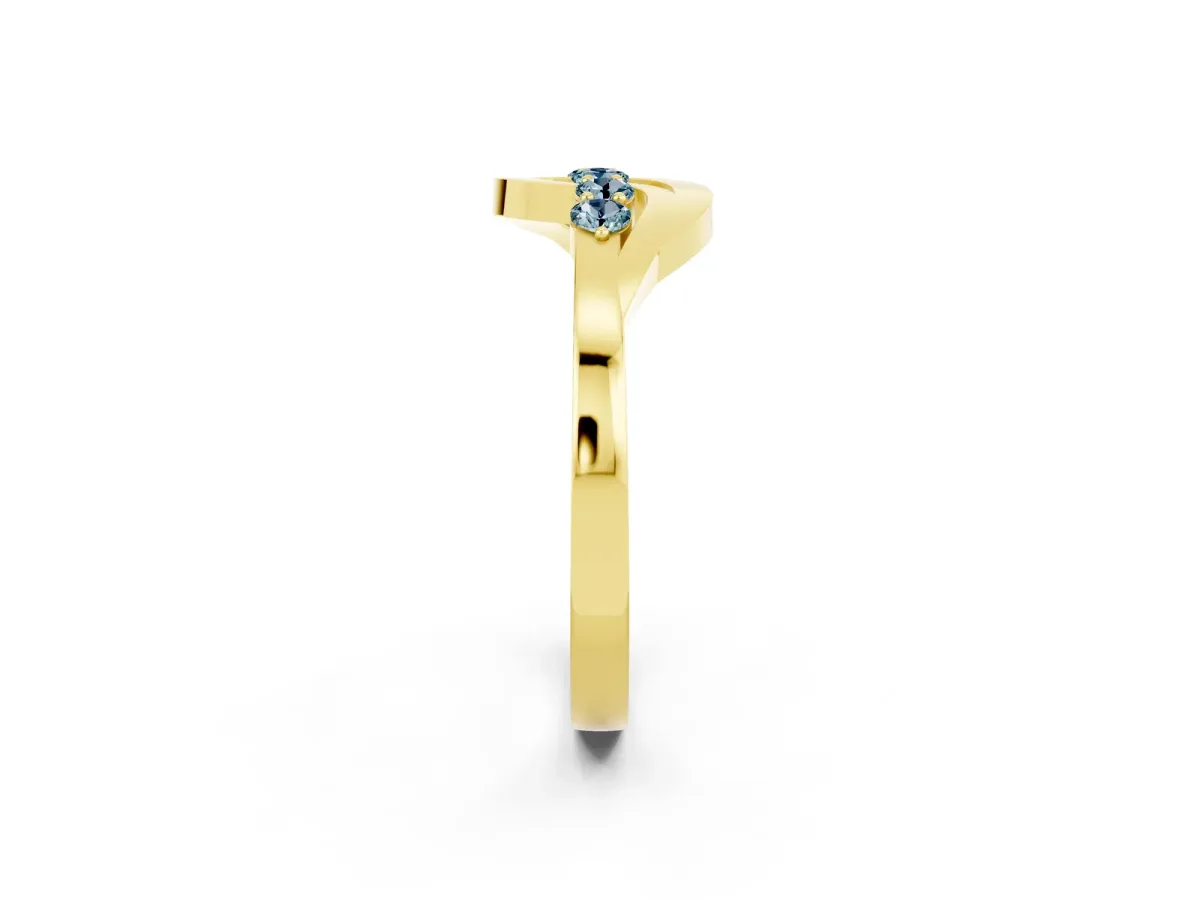 Five-Stone Round Aquamarine Crossover Band with Prong Setting Yellow gold
