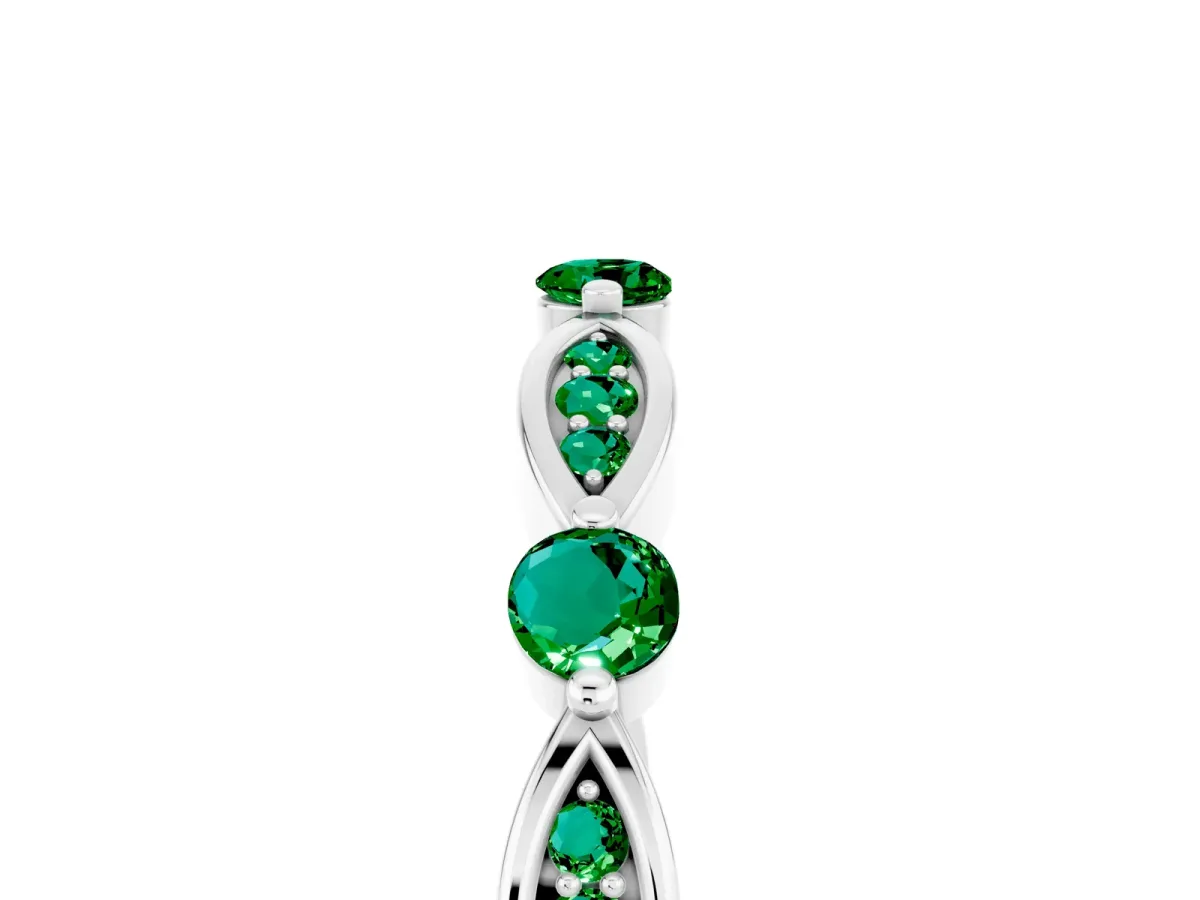 Marquise and Round Emerald Milgrain Band with Bezel Setting White gold