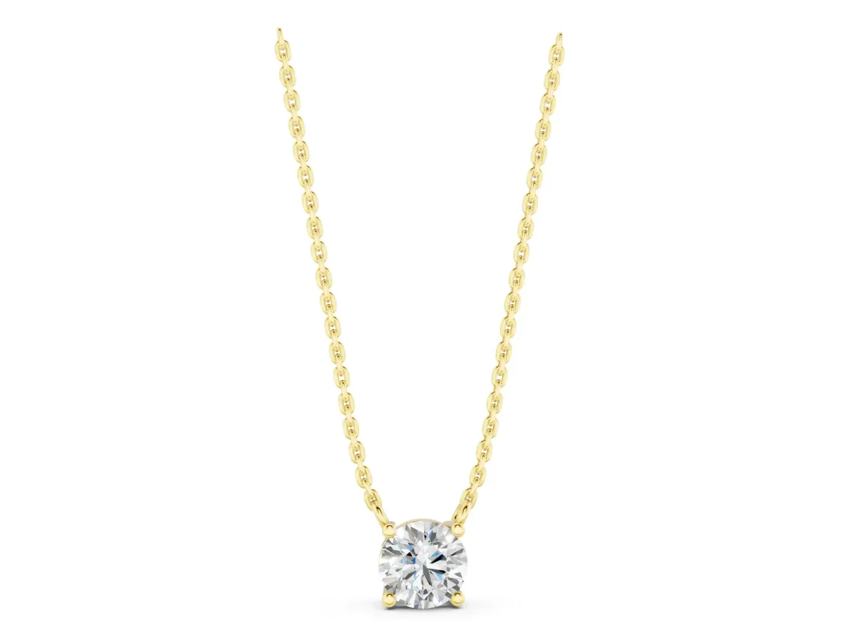 Round Solitaire Pendant with Four-Prong Basket Setting Yellow gold