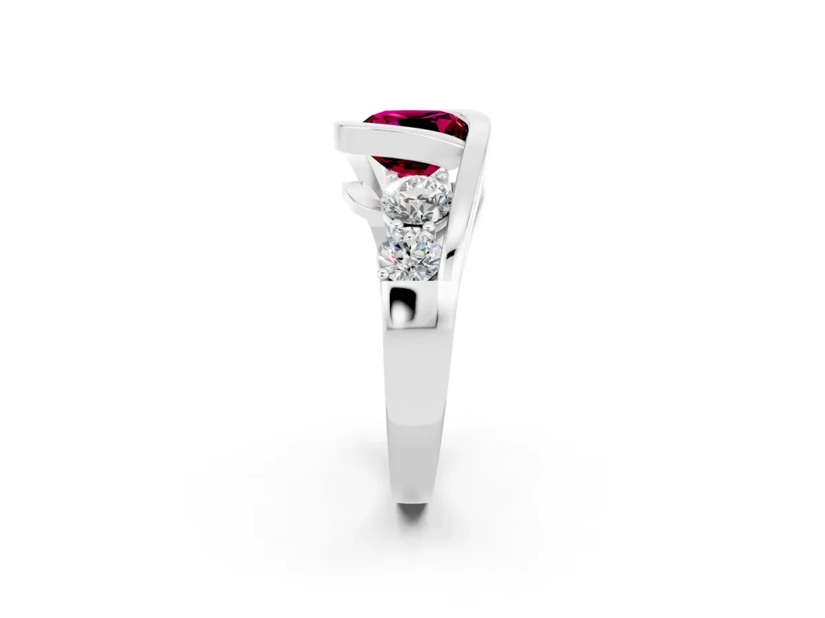 Bezel Set Cushion Cut Garnet Bypass Ring with Round Accents Platinum