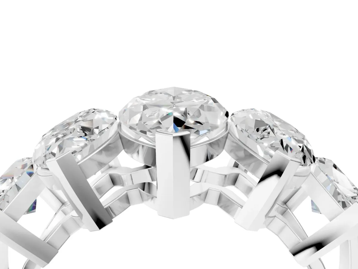 Five-Stone Marquise Diamond Prong Set White Gold Band Silver