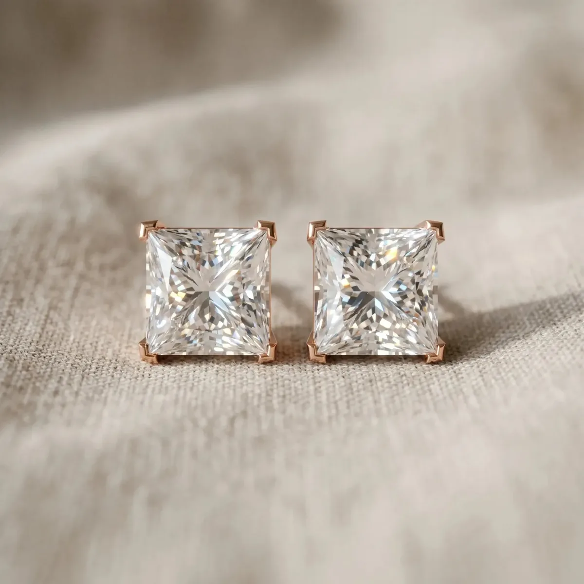 Princess Cut Diamond Stud Earrings Rose gold
