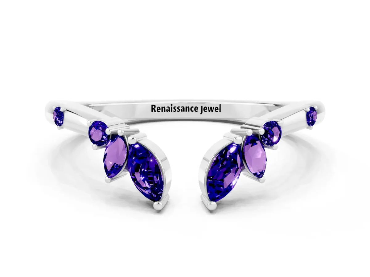 Open Marquise Cluster Tanzanite Band with Prong Setting Silver