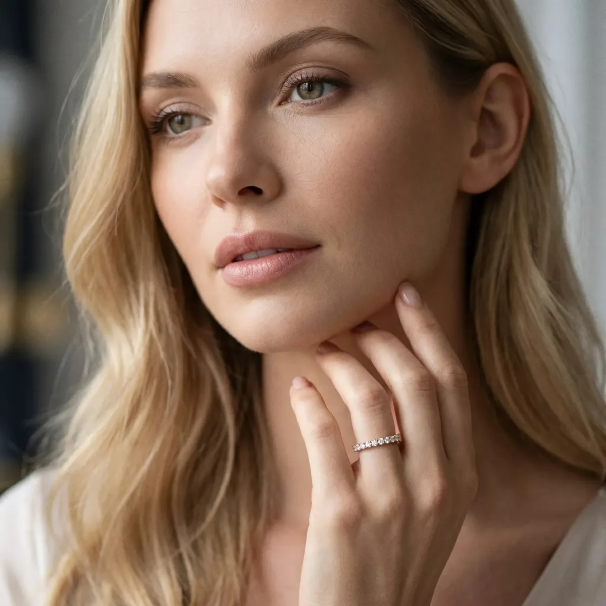 Pavé Round Diamond Half Eternity Band with Shared Prong Setting Rose gold
