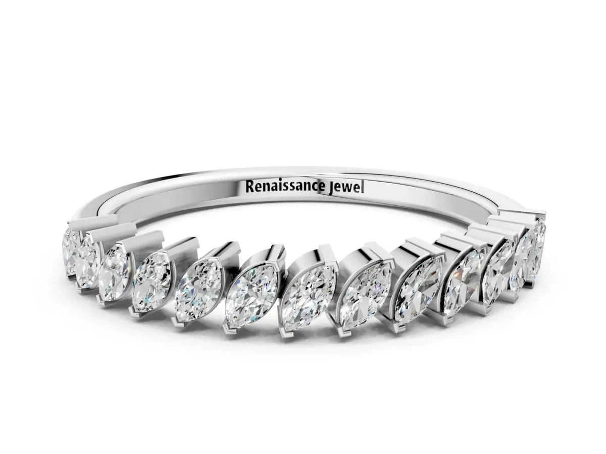 Marquise Diamond Half-Eternity Band with Shared Prong Setting Platinum