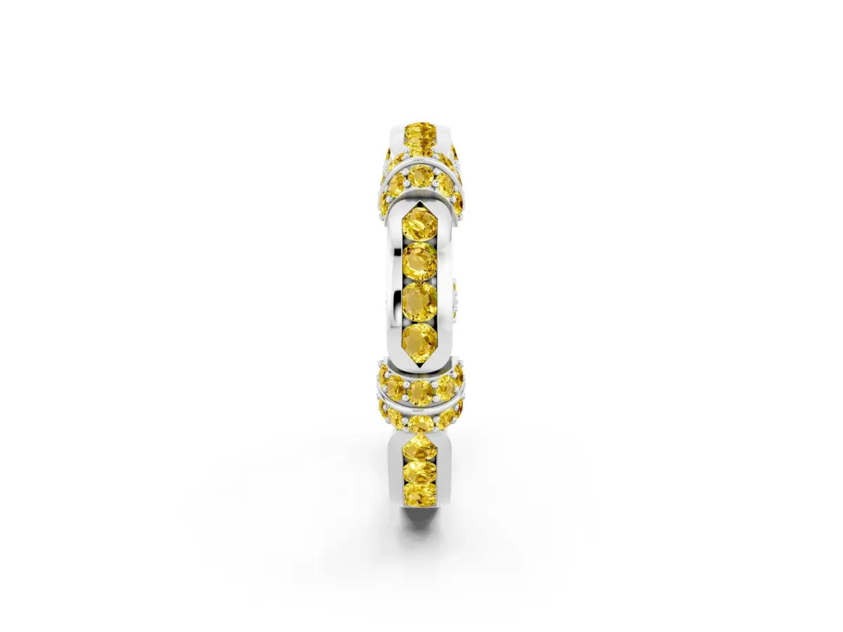 Pavé Round Yellow Sapphire Link Band with Bezel Setting Silver