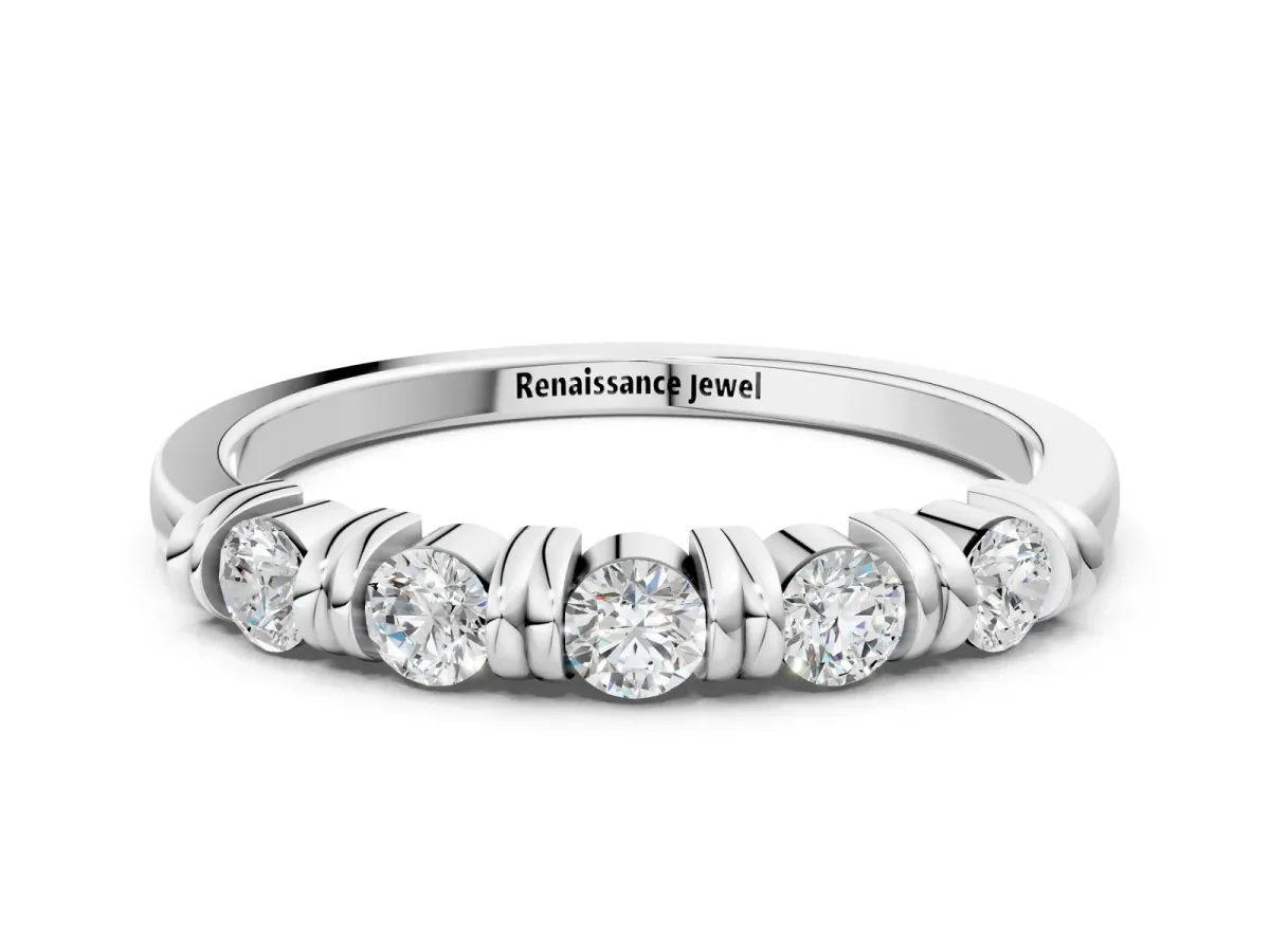 Bezel-Set Round Diamond Half-Eternity Band Silver