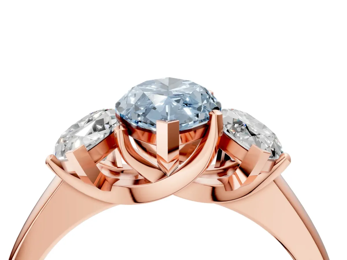 Fancy Blue Three-Stone Marquise Cut Cut Solitaire Ring with Classic Prong Setting Rose gold