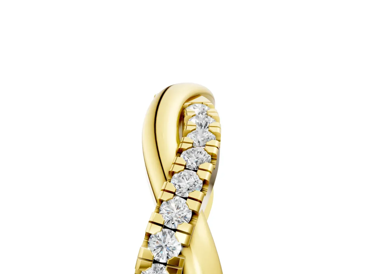 Round Diamond Twisted Infinity Band with Prong Setting Yellow gold