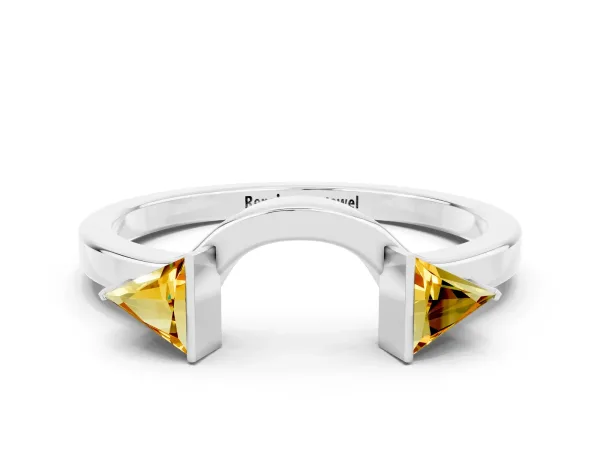 Trillion Citrine Open Band Ring with Bezel Setting Platinum