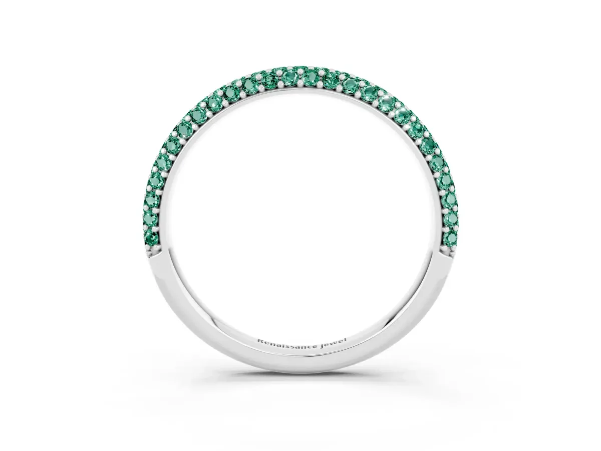 Round Green Sapphire Pavé Eternity Band with Shared Prong Setting Silver