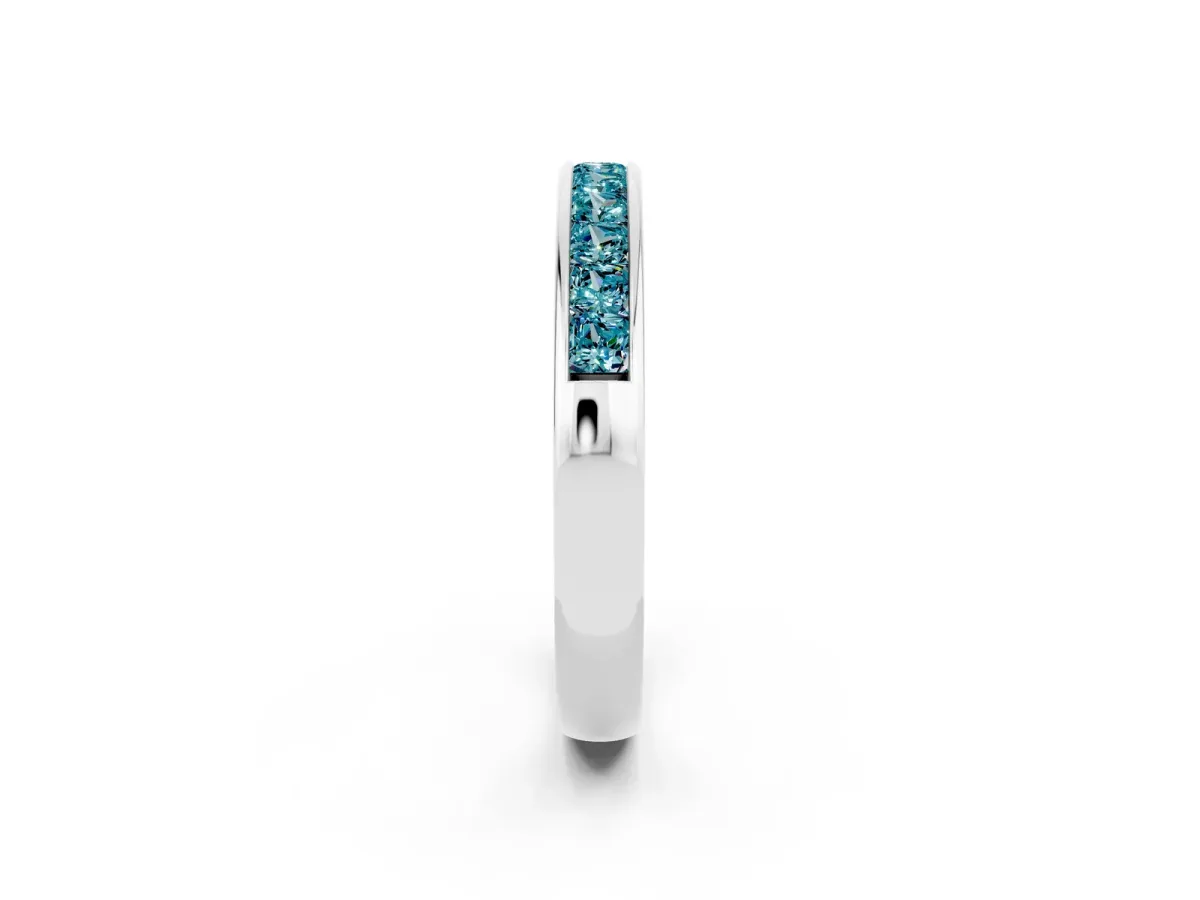Channel Set Princess Cut Blue Topaz Eternity Band Silver