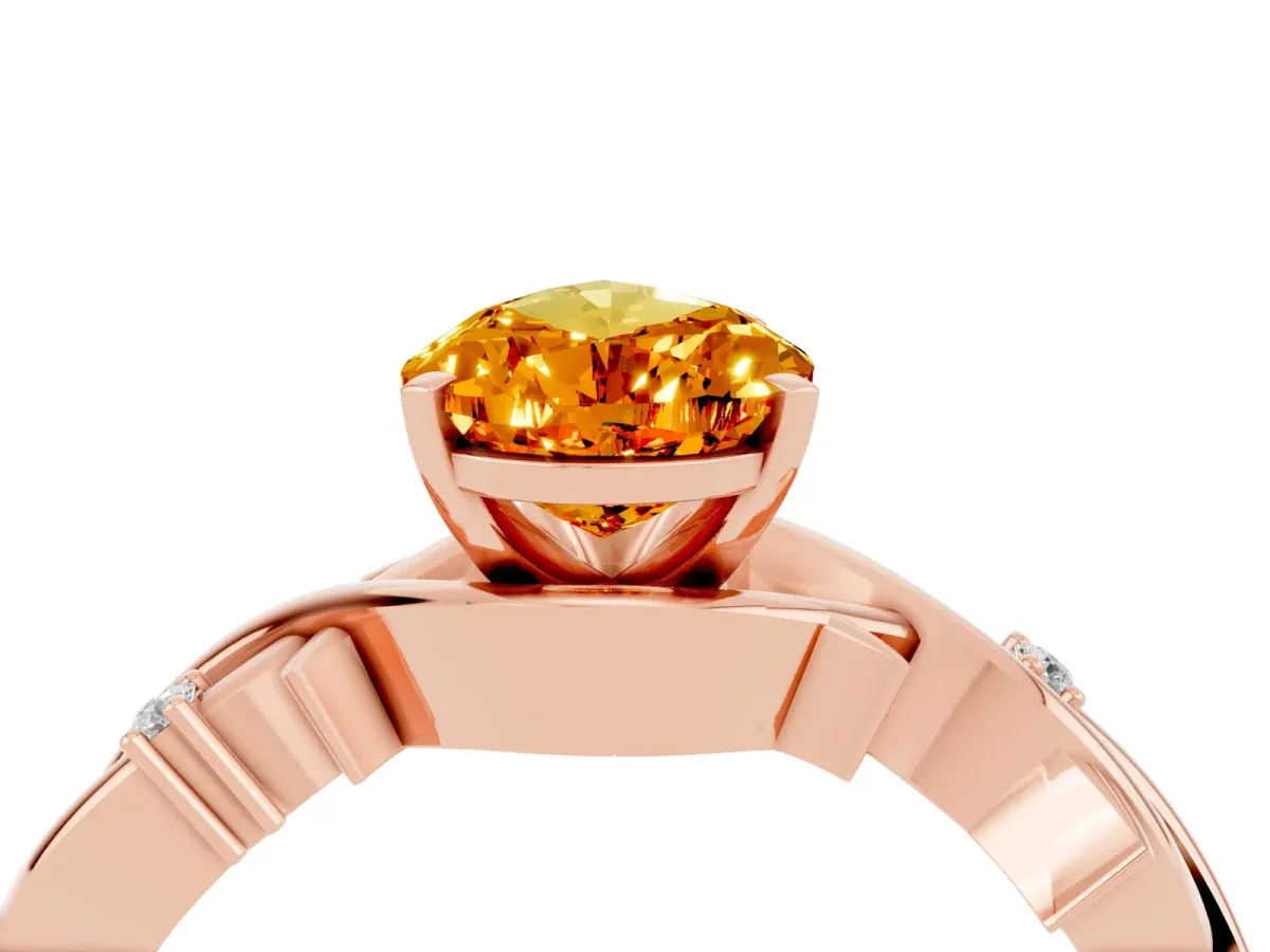 Pear Cut Citrine Solitaire Ring with Twisted Band and Prong Setting Rose gold