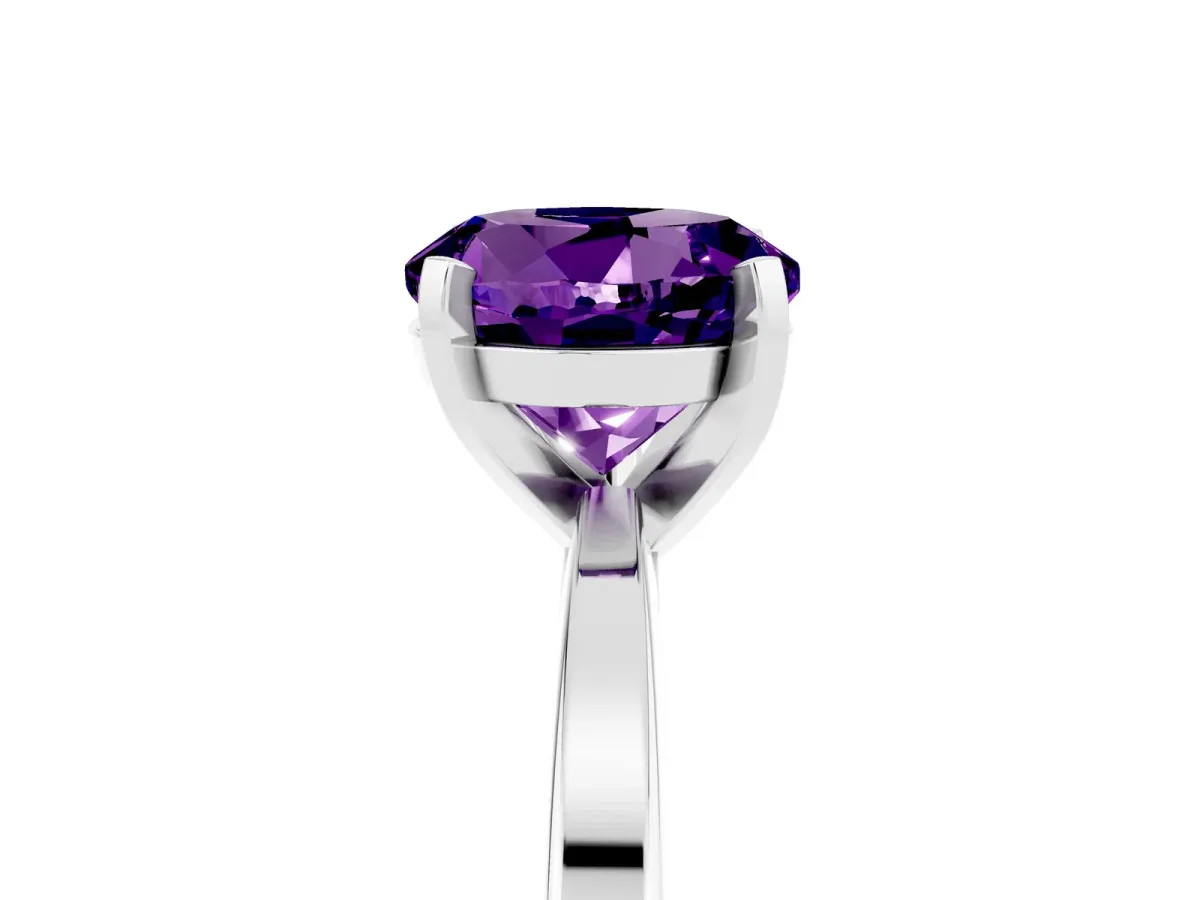 Round Cut Amethyst Solitaire Engagement Ring with Classic Band and Four-Prong Setting Silver