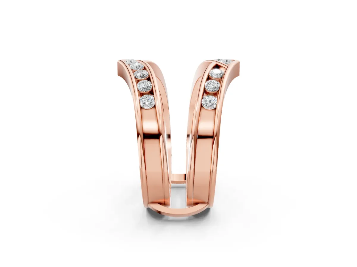 Round Diamond Channel-Set Chevron Band Rose gold