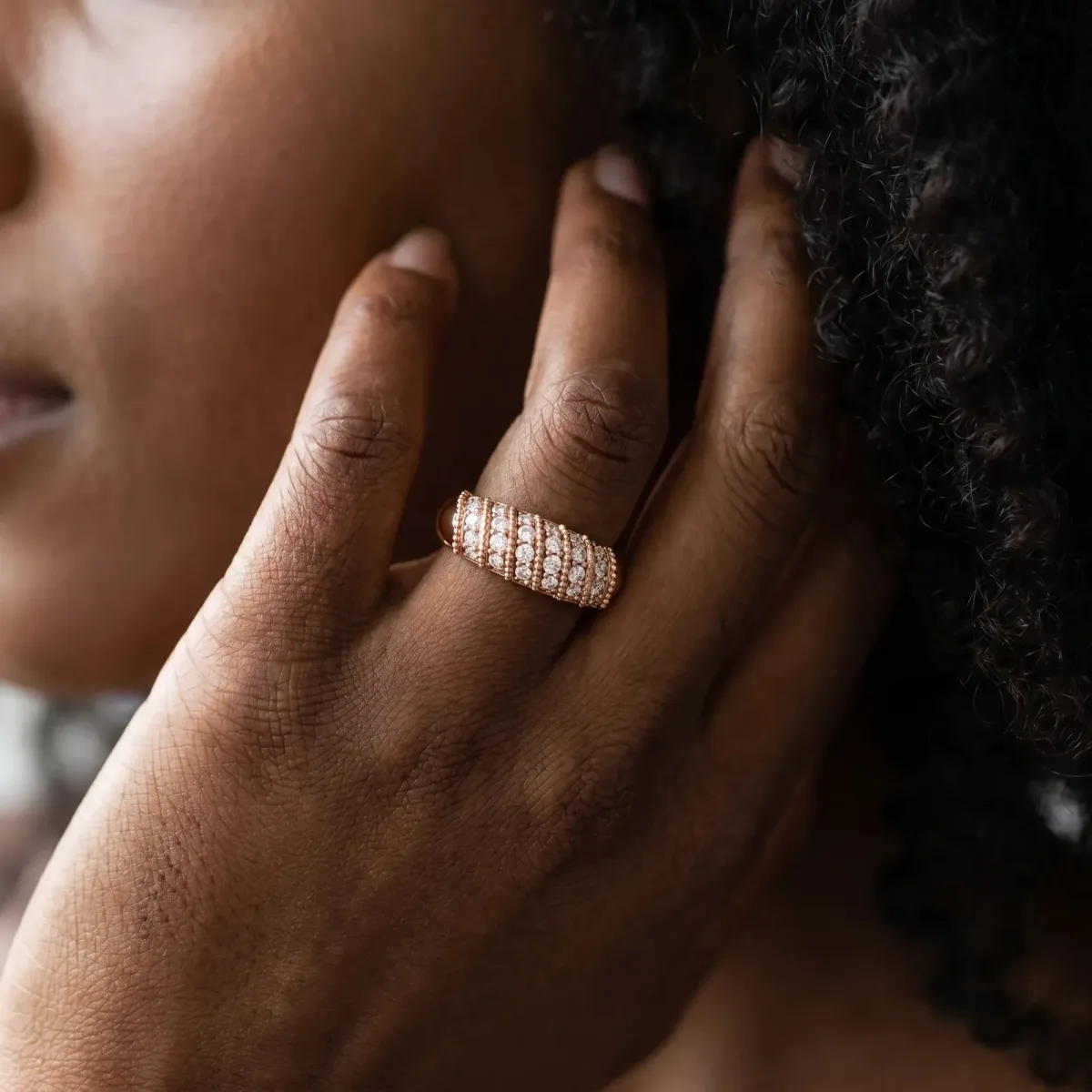 Channel Set Round Diamond Dome Band Rose gold