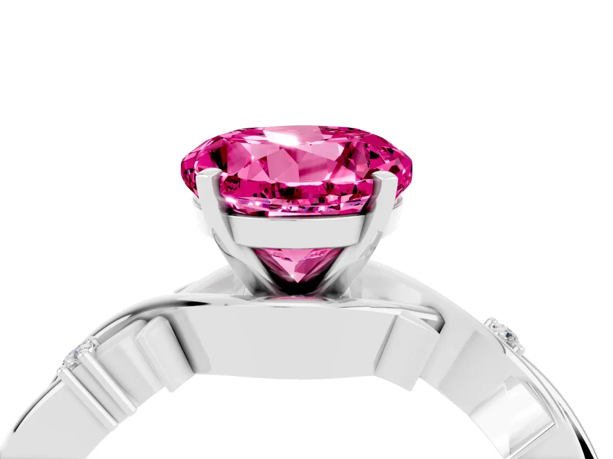Round Cut Pink Sapphire Solitaire Ring with Twisted Band and Prong Setting Silver
