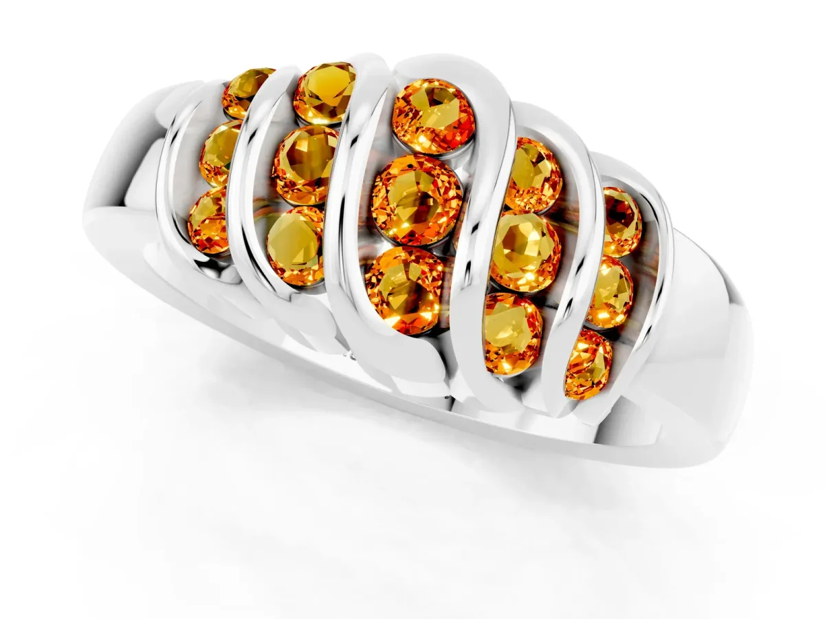 Round Citrine Multi-Row Crossover Band Silver
