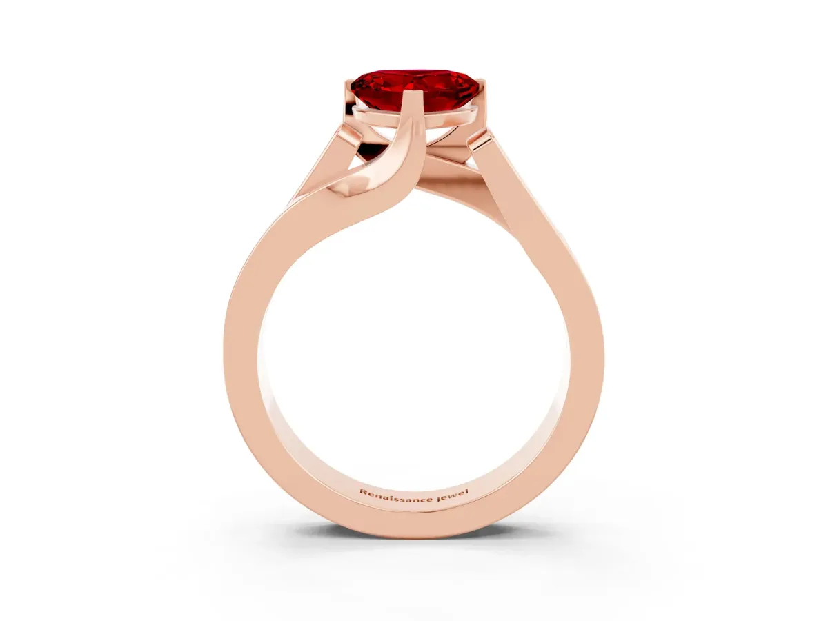 Modern Tension Set Heart Cut Ruby Solitaire Wide Band Ring Rose gold