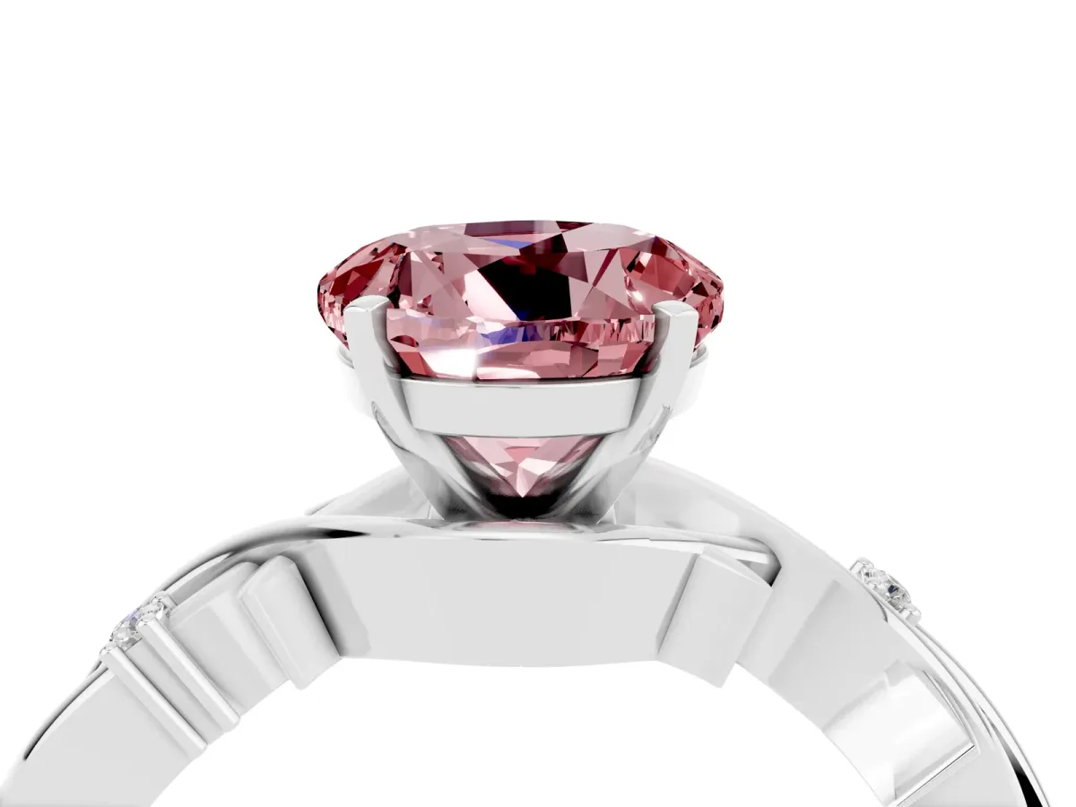 Round Cut Morganite Solitaire Ring with Twisted Band and Prong Setting Silver