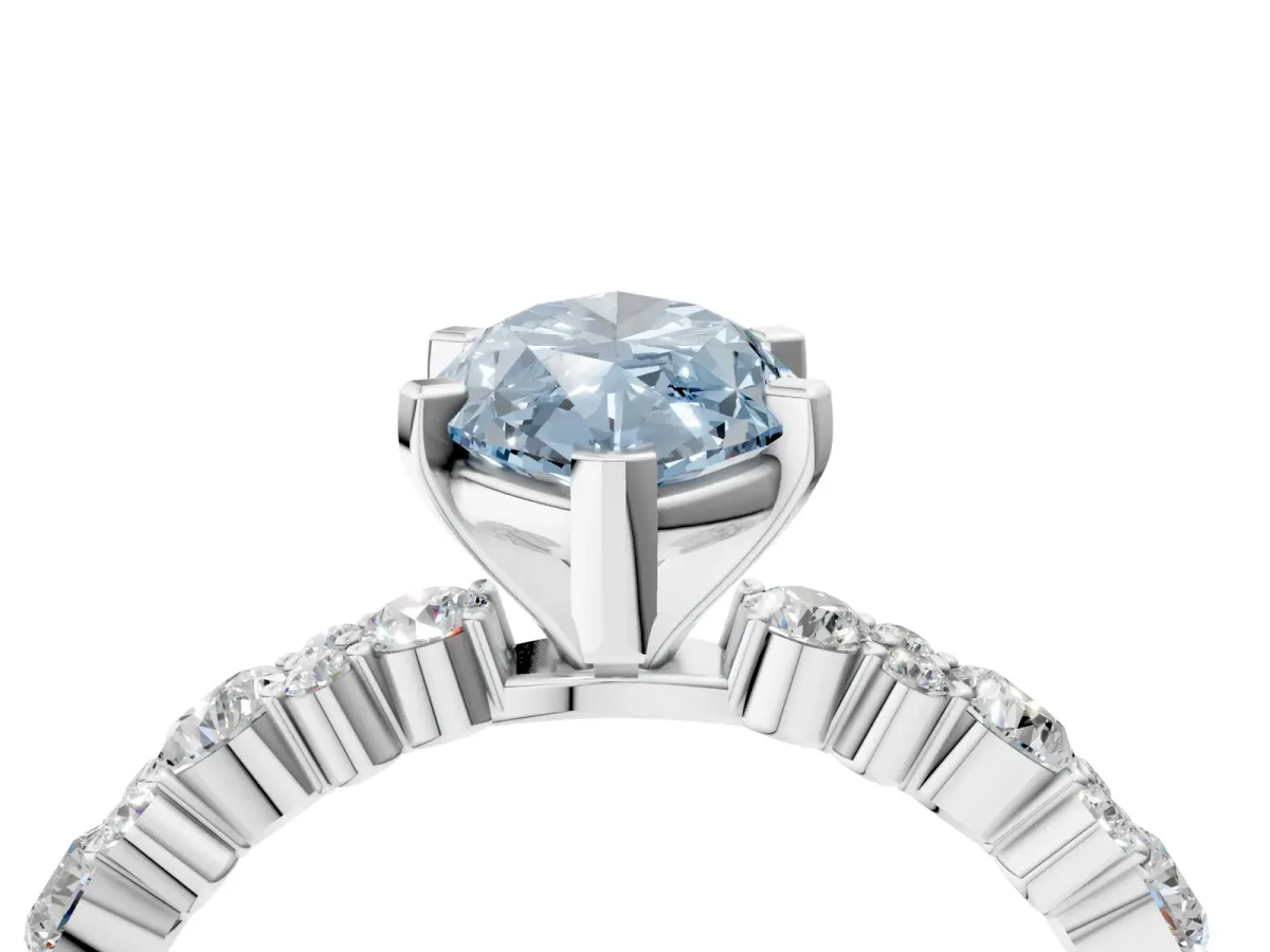 Fancy Blue Marquise Cut Diamond Side Stone Solitaire Ring with Round and Four-Prong Setting Silver