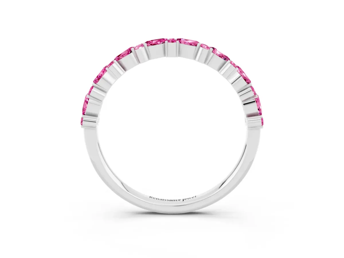 Pear and Round Pink Sapphire Wedding Band Silver