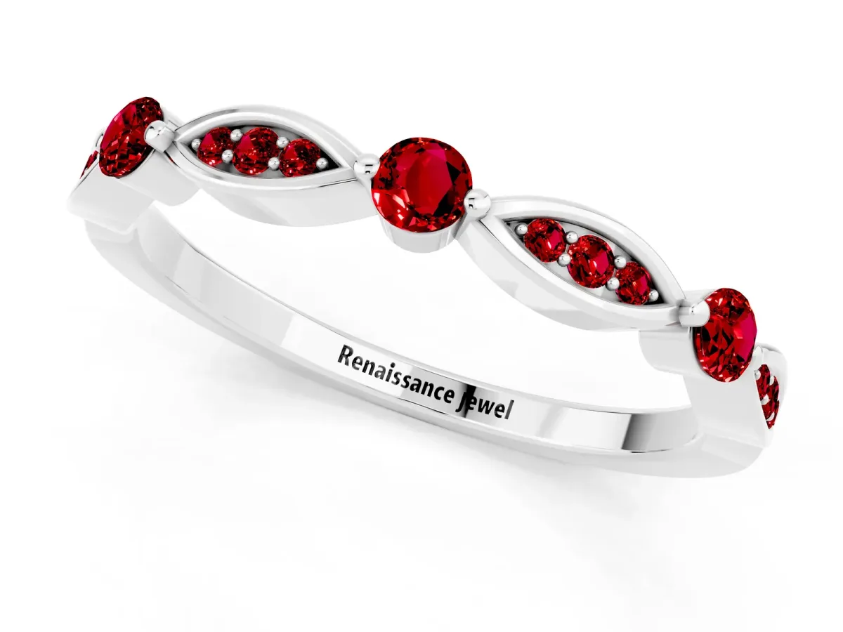 Marquise and Round Ruby Milgrain Band with Bezel Setting Silver