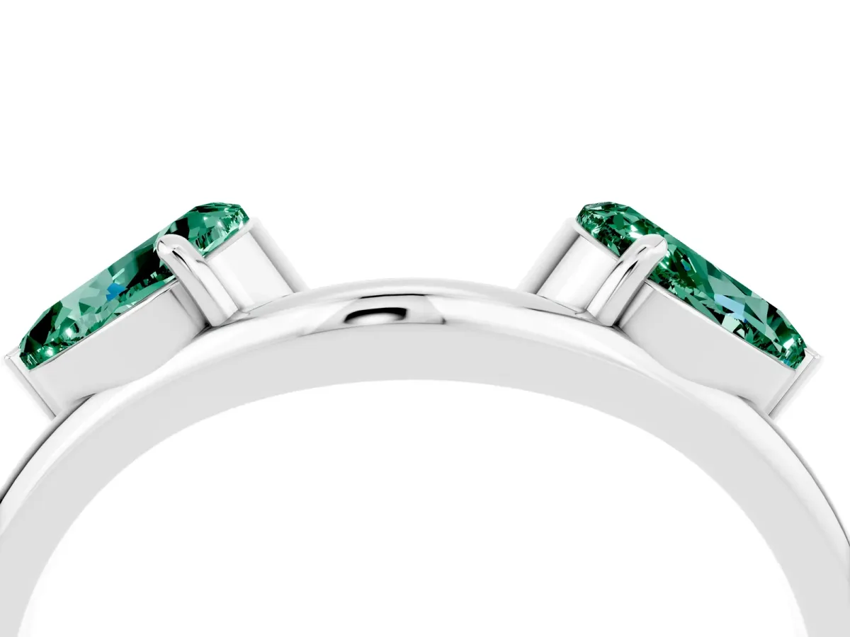 Two-Stone Pear Green Sapphire Bypass Ring with Prong Setting Platinum