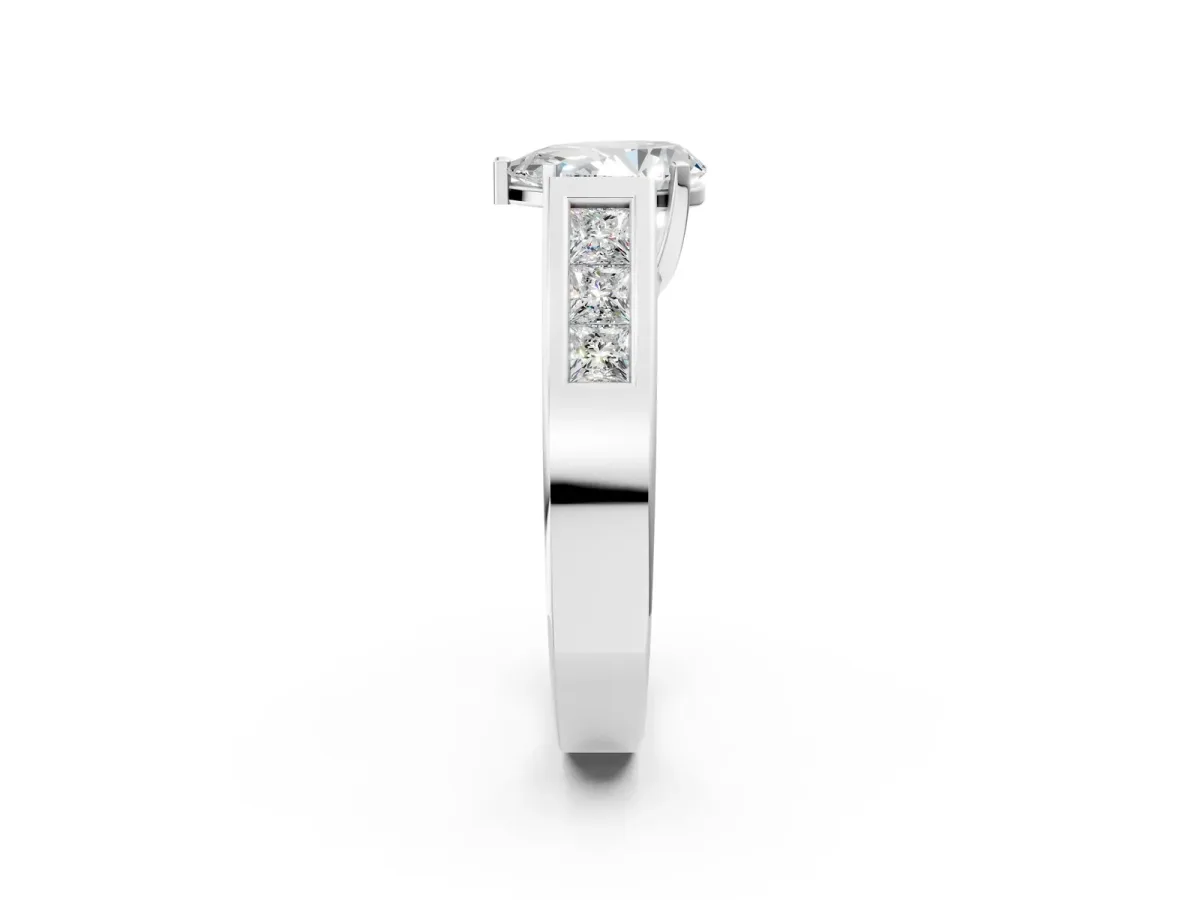 Pear Cut Cut Channel Set Solitaire Ring with Four-Prong Setting Platinum
